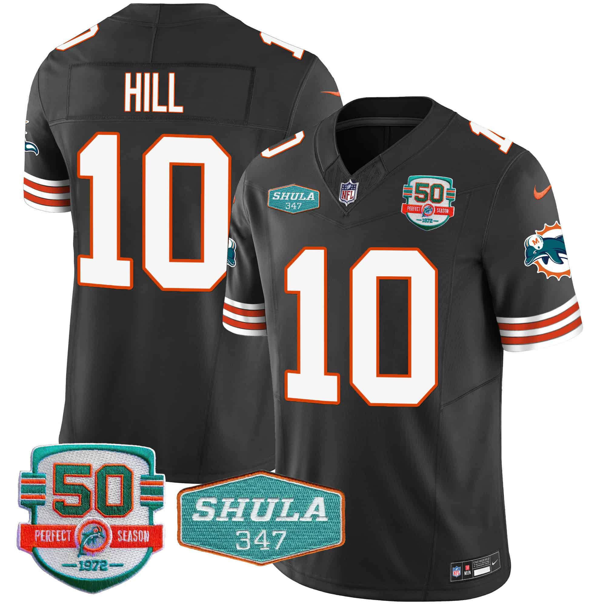 Men Miami Dolphins #10 Hill Black 2024 Nike Throwback Shula 347 Patch Vapor NFL Jersey style 1